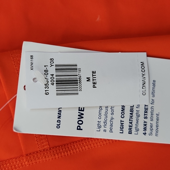 NWT Old Navy Neon orange high-rise leggings w side thigh pockets. Petite size M. - Picture 3 of 3